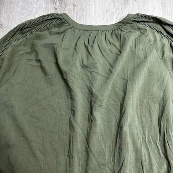 Old Navy Top Womens XL Green Blouse Button Up Lace Trim Long Sleeve Peasant Boho - Picture 9 of 9